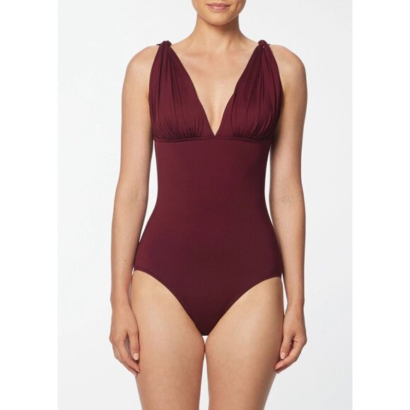 Carmen Marc Valvo Draped One Piece Swimsuit, Size 8 - Picture 1 of 12